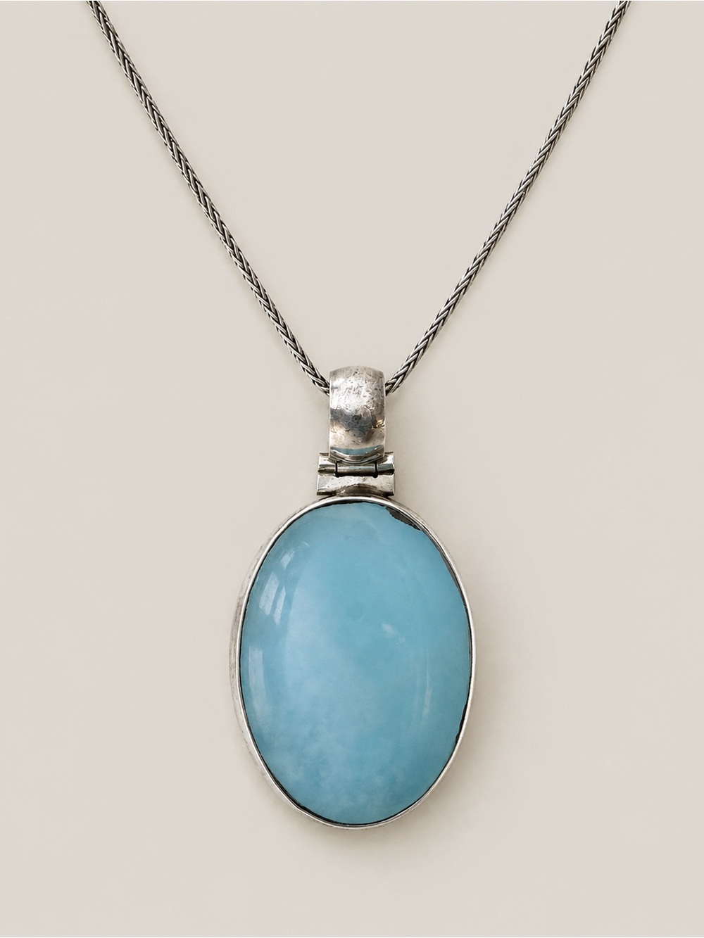 925 Sterling Silver Larimar Style Blue Pendant 20” Sterling Chain Hinged Bail